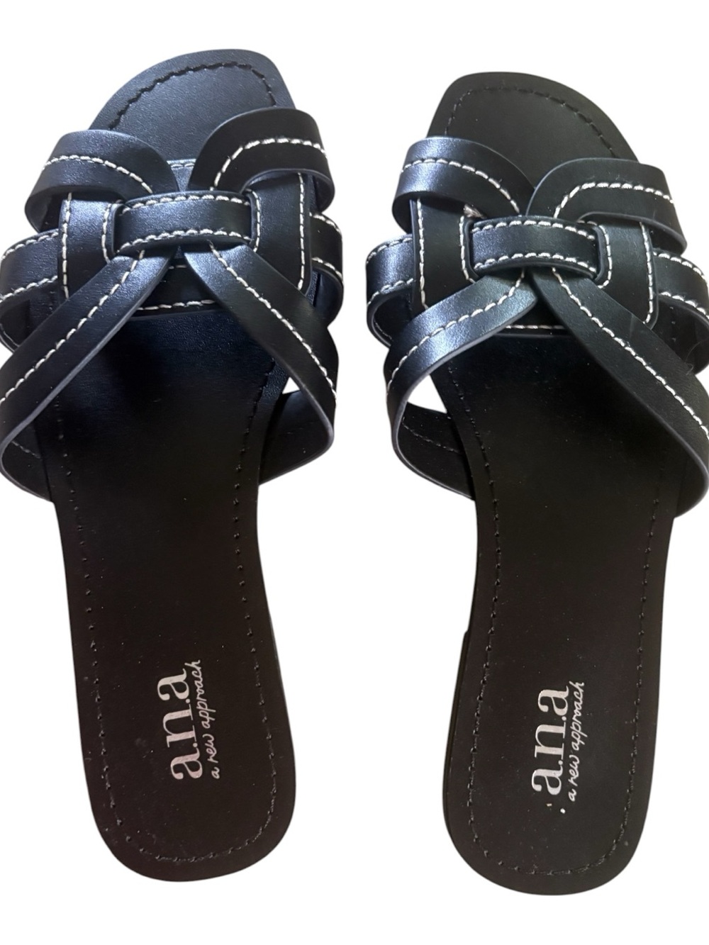a.n.a Black Woven Leather Slide Mules
